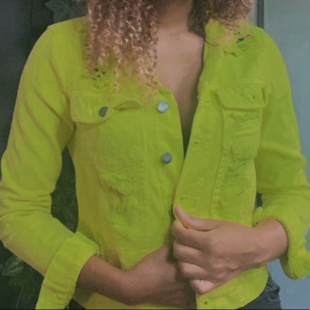 neon green CARMAR denim jacket
